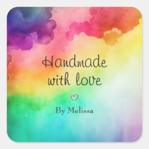 Handmade with Love Beautiful Rainbow Colours Square Sticker