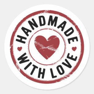 Handmade With Love Black and Red Heart Sticker