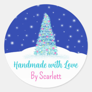 Handmade With Love Blue Christmas Tree Classic Round Sticker