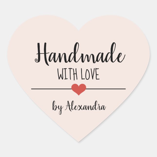 Handmade with love blush pink script personalised  heart sticker (Front)