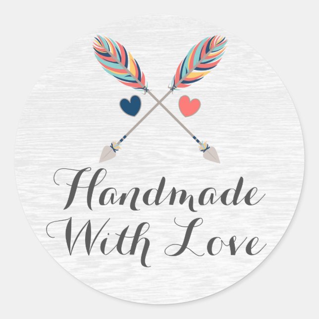 Handmade With Love Bohemian Crossed Arrows Rustic Classic Round Sticker (Front)