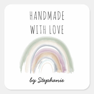 Handmade with Love Boho Rainbow  Square Sticker