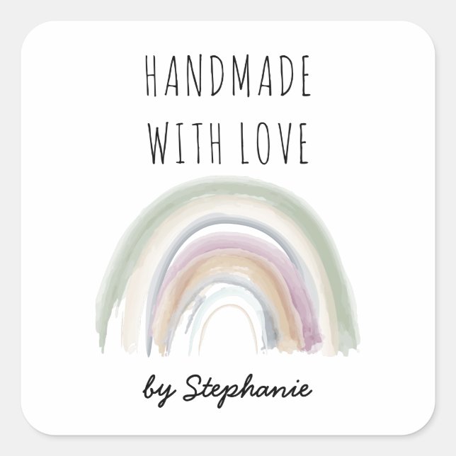 Handmade with Love Boho Rainbow  Square Sticker (Front)