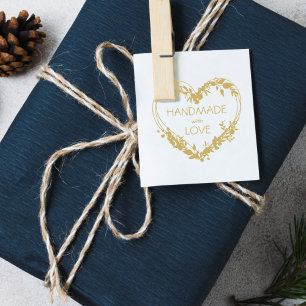 Handmade with Love botanical heart floral Whreath Rubber Stamp