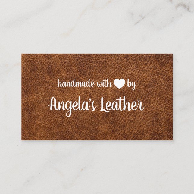 Handmade with Love Brown Leather Business Card (Front)
