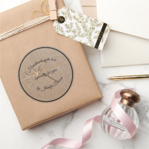 Handmade with Love brown paper & string bow Classic Round Sticker