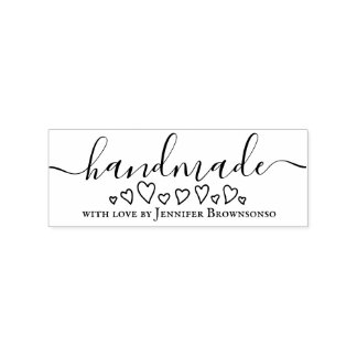Handmade with love business hearts rubber stamp
