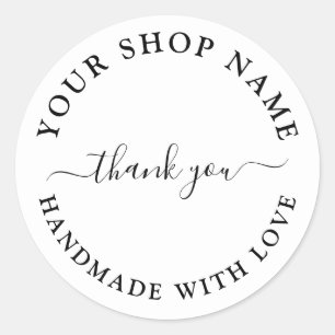 Handmade With Love  Business Name Thank you Classic Round Sticker