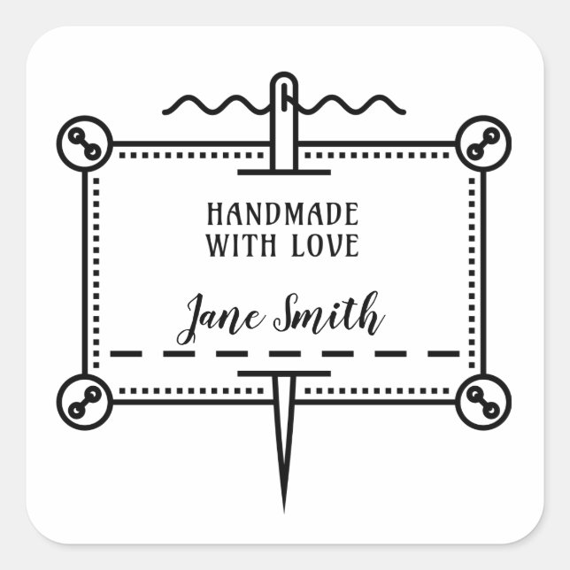 Handmade with Love | Buttons and Needle Design Square Sticker (Front)