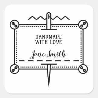 Handmade with Love | Buttons and Needle Design Square Sticker