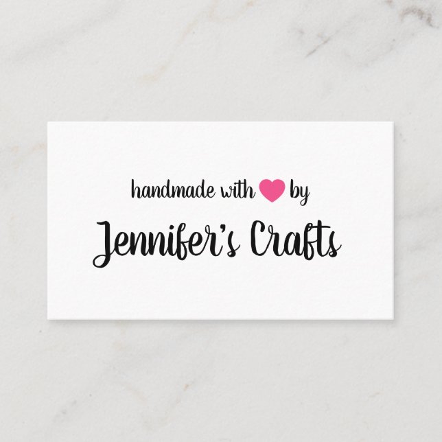 Handmade with Love by Creator Pink Heart Business Card (Front)