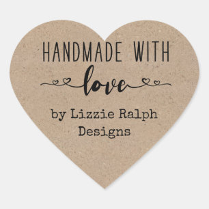 Handmade with Love by Custom Kraft Look Heart Sticker