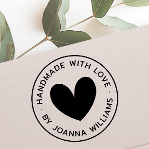 Handmade with love by custom name modern minimal rubber stamp