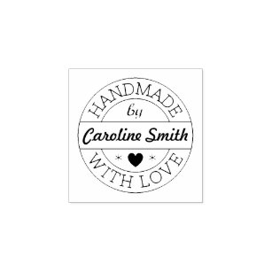 Handmade with love by custom name rubber stamp
