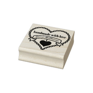 Handmade with Love by .. Rustic Heart Personalized Rubber Stamp