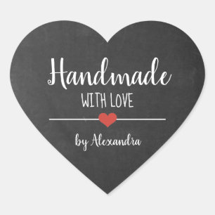 Handmade with love chalkboard script personalised  heart sticker