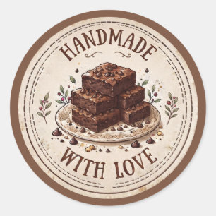 Handmade with Love Chocolate Brownies Classic Round Sticker