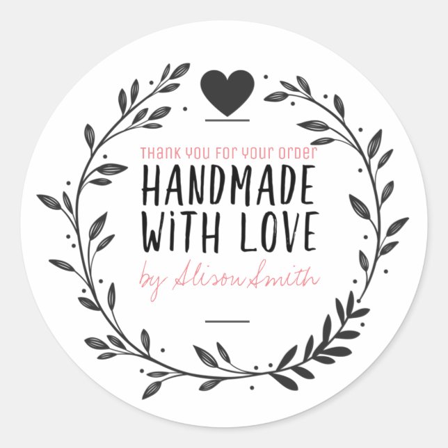Handmade with Love Classic Round Sticker (Front)