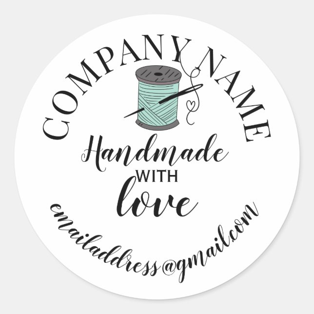 Handmade with love company name classic round sticker (Front)