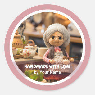 Handmade with love Crochet lady kitchen Classic Round Sticker