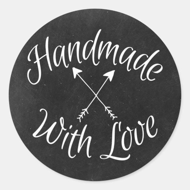 Handmade With Love Crossed Arrows On Chalkboard Classic Round Sticker (Front)