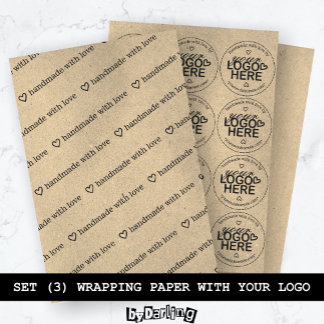 Handmade with Love Custom Logo Rustic Modern Wrapping Paper Sheet