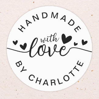 Handmade with Love Custom Name Classic Round Sticker