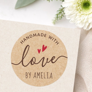Handmade with love custom name Kraft paper look Classic Round Sticker