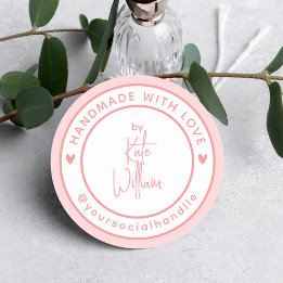 Handmade With Love | Custom Name Social handle Classic Round Sticker