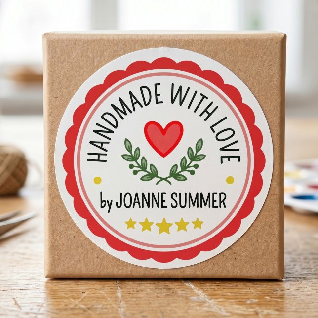 Handmade With Love - Customisable Brand Packaging Classic Round Sticker (Creator Uploaded)