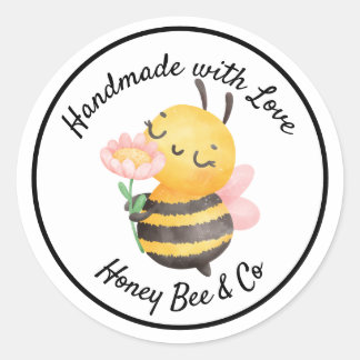 Handmade with Love. Cute Bee Personalised Classic Round Sticker