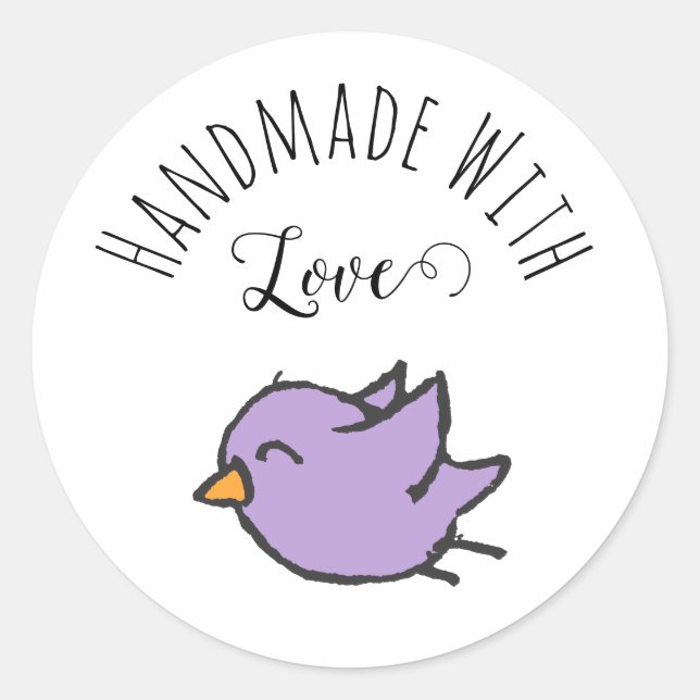 Handmade with Love Cute Bird Packaging Classic Round Sticker (Front)