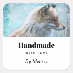 Handmade with Love Cute Furry Fox Portrait Square Sticker
