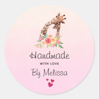 Handmade with Love Cute Giraffe Mum & Baby Classic Round Sticker