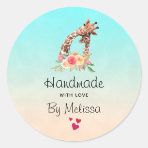 Handmade with Love Cute Giraffe Mum & Baby Classic Round Sticker