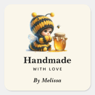 Handmade with Love Cute Girl in Bee Costume Square Sticker