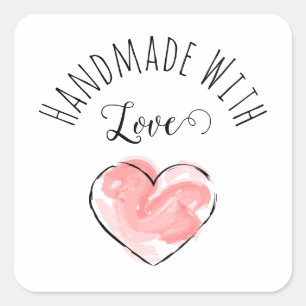 Handmade with Love Cute Heart Packaging Square Sticker