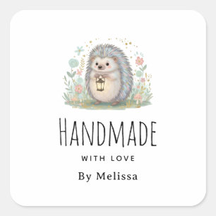 Handmade with Love Cute Hedgehog with Lantern Square Sticker