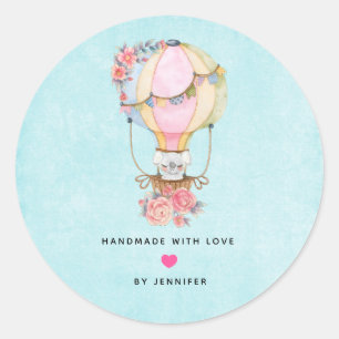 Handmade with Love Cute Hot Air Balloon Watercolor Classic Round Sticker