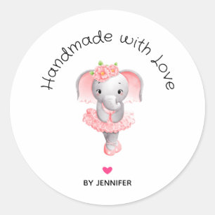 Handmade with Love Cute Pink Elephant Ballerina Classic Round Sticker