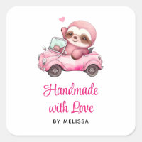 Handmade with Love Cute Pink Sloth Driving a Car