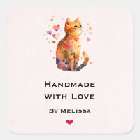 Handmade with Love Cute Tabby Cat with Hearts