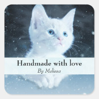 Handmade with Love Cute White Kitten Photo