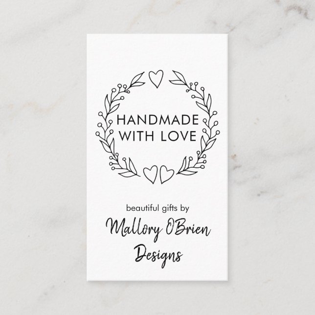 Handmade with Love Doodle Wreath Vertical Business Card (Front)