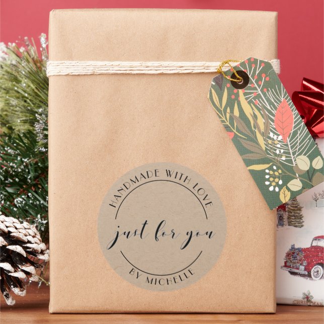 Handmade With Love Elegant Personalised Sticker (Holiday)