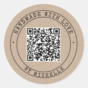 Handmade With Love elegant script kraft Classic Ro Round Sticker