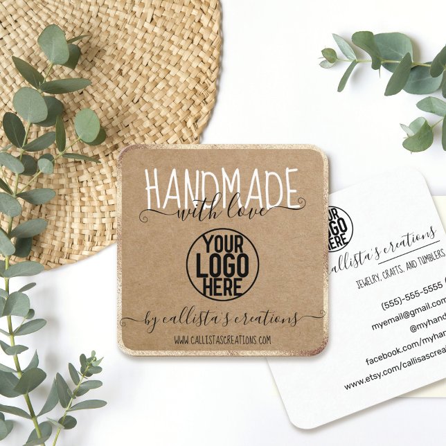 Handmade With Love Etsy Home Crafter Logo Gold Square Business Card (Creator Uploaded)
