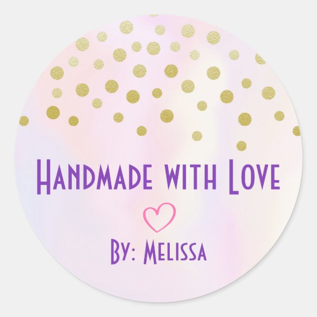 handmade with Love Faux Gold Confetti Classic Round Sticker (Front)