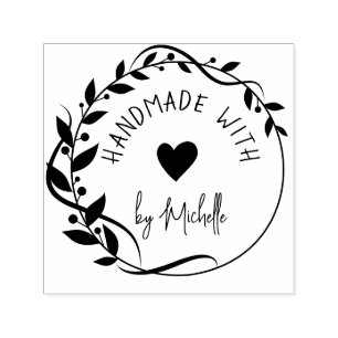 handmade with love floral frame wreath self-inking stamp