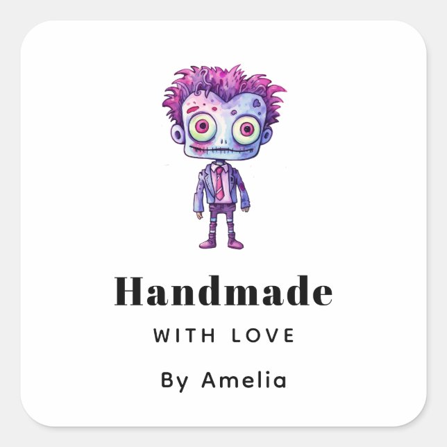 Handmade with Love Funny Frankenstein Monster Square Sticker (Front)